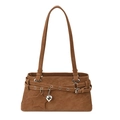 Bolso tote retro de cuero PU marrón con ojales metálicos y dijes de estrellas - Marrón
