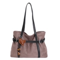 Borsa tote in camoscio color moka con manici neri, ciondolo a cuore e perline in legno - Con Ciondolo / Grigio