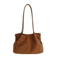 Minimalist dark brown suede tote bag with elegant pleated design and long shoulder straps - Suede Look Without Charm / Brown