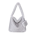 Borsa tote grigia in peluche con trama trapuntata e portamonete coordinato rimovibile - Grigio
