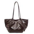 Retro large capacity dark brown leather tote bag with decorative ties and slim shoulder straps - Brown