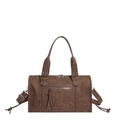 Bolso Boston retro de cuero sintético café oscuro con detalles trenzados y asas superiores - Marrón
