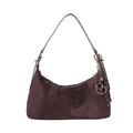 Retro dark brown suede baguette bag with decorative knot charms and metal key - With Pendant / Brown