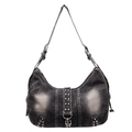 Borsa hobo Y2K in denim nero lavato con borchie argentate e tracolla regolabile - Nero
