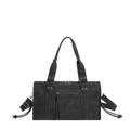 Bolso tote vintage negro grande con detalles de flecos y tachuelas de plata estilo Boston - Negro