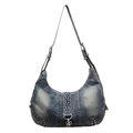 Grande borsa hobo in denim lavato con borchie argentate vintage e tracolla regolabile - Blu