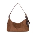 Brown faux suede hobo bag with tassel detail and sleek zip closure for women - With Pendant / Brown