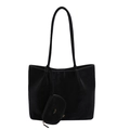 Bolso tote de cuero negro mate con estuche a juego y detalles de logo dorado - Negro
