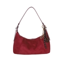 Deep red suede hobo shoulder bag with decorative charms and vintage brass hardware - With Pendant / Red