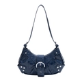 Dunkelblaue Achseltasche mit Krokodilmuster, glänzendem Lackleder und silberner Schnalle - Blau