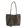 Bolso tote gris oscuro de gran capacidad con monedero a juego y logo dorado - Verde