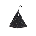Minimalist black triangular leather tote bag with golden metal grommet decorations - Black