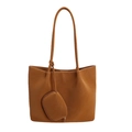 Bolso tote grande de ante caramelo con estuche pequeño y costuras en contraste - Marrón