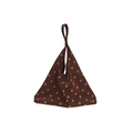 Dark brown suede shoulder bag with gold metal eyelets and geometric triangle shape - Brown