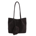 Bolso tote marrón oscuro mate con monedero a juego y correas finas para hombro - Marrón