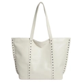 Off-white motorcycle style tote bag with silver rivets and large capacity shoulder straps - White