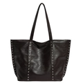 Vintage dark brown large tote bag in faux leather with decorative silver studs - Brown