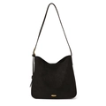 Borsa hobo minimalista in camoscio nero opaco con tracolla e dettagli in oro - Nero