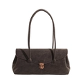 Vintage dunkelbraune Leder-Unterarmtasche mit antiker Bronzeschnalle für Damen - Braun