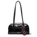 Glossy black large capacity tote bag with long handles and charm in 2025 retro style - With Pendant / Black