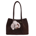 Borsa tote in camoscio testa di moro con fibbia decorativa e ciondolo a forma di coniglio - Con Ciondolo / Marrone