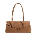 Braune Wildleder Baguette-Tasche im Vintage-Stil mit Bronzeschloss und langen Riemen - Braun