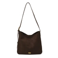 Borsa hobo vintage marrone scuro opaca per donna con fibbia dorata e tracolla sottile - Marrone