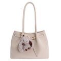 Borsa tote in pelle scamosciata bianco crema con finiture dorate e ciondolo a coniglio - Con Ciondolo / Bianco