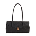 Schwarze Retro-Achseltasche aus mattem Leder mit Bronzedrehverschluss und langen Riemen - Schwarz