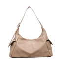 Borsa hobo minimalista in ecopelle color albicocca con tracolla larga e doppie tasche - Cachi