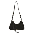 Borsa a mezzaluna in camoscio nero minimalista con dettagli dorati e nappina lunga - Nero Versatile