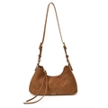 Borsa tote vintage in pelle marrone con finitura martellata e dettaglio con frange - Marrone zucca