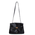 Retro black faux leather crossbody bag with gold twist lock and minimal strap - Black