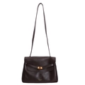 Deep brown briefcase style shoulder bag with pebble texture and gold twist lock - Brown