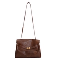 Retro brown PU leather tote bag with vintage texture and gold twist lock in front view - Brown