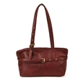 Vintage bordeauxrote Leder-Tragetasche für Damen mit goldfarbenen Details und Gurt - Burgunderrot