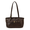 Dunkelbraune Retro-Tasche aus Kunstleder mit Gold-Schnallen und verstellbarem Gurt - Kaffeebraun