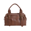 Vintage bruine Boston bowling handtas met dubbele handvatten en metalen gespdetails - Bruin