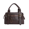 Donkerbruine vintage handtas van PU-leer met decoratieve ritsen en bronzen metalen hardware - Bruin