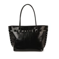 Grande borsa tote vintage nera in pelle lucida con borchie argentate e fibbia rifinita - Nero