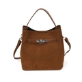 Brown frosted suede bucket bag with metal turn-lock closure and adjustable strap - Brown