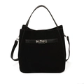 Sac seau vintage noir mat en suédine avec détails argentés et poignée supérieure - Noir