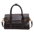 Dark brown retro crossbody bag with contrast stitching and metallic hardware details - Brown