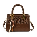 Chic leopard print and brown leather crossbody bag with braided handle and beaded charm - Leopard Brown