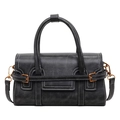 Retro black crossbody handbag with white stitching and golden metal buckle accents - Black