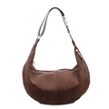 Vintage dark brown suede crescent tote bag with leather strap and silver metal chain - Coffee