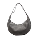 Dark grey faux suede hobo bag with adjustable shoulder strap and silver zipper closure - Gray