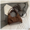 Dark brown suede dumpling bag with quilted texture and ruched handle for women - Coffee (No Pendant)