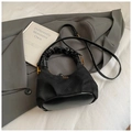 Black quilted suede dumpling bag with pleated cloud handle and gold hardware - Black (Without Charm)