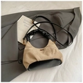Chic beige suede quilted dumpling bag with black leather trim and crossbody strap - Khaki (Without Charm)